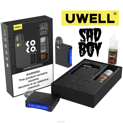 UWELL Disposable Vape - UWELL CALIBURN AK3 kit + a3s 0.8ohm-pods (x2) + papa's damp 10 ml zouten 50 mg crl: zwart/flv: pompoenkoekje 50mg RNNN239