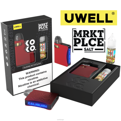 UWELL E Sigaret - UWELL CALIBURN AK3 kit + a3s 0.8ohm-pods (x2) + papa's damp 10 ml zouten 50 mg crl: rood/flv: fuji-peer-mangobes RNNN245