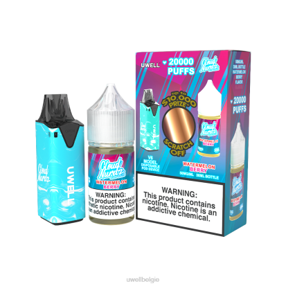 UWELL Online Shop - UWELL V6 wegwerpapparaat + papa's damp 30 ml sap - collabbundel clr: blauw/flv: watermeloenbes ijskoud 50 mg RNNN206